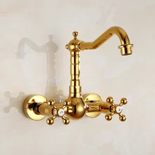 Bathroom Basin Faucet Brass Golden Basin Faucet Bathroom Sink Tap 360 Ratation Waterfall Spout Mixer Faucet Wall Mounted