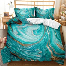 Bedclothes Double Queen King Size Polyester Quilt Cover Marble Duvet Cover Set Marble Bedding Set Blue Gold Abstract Texture