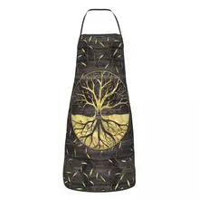 Bib Golden Tree Of Life On Wooden Texture Aprons for Men Women Adult Chef Cooking Kitchen Yggdrasil Tablier Cuisine Baking