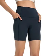 Biker Stretch High Waist Designer Gym Yoga Shorts Women Tummy Control Fitness Athletic Workout Running Shorts with Side Pockets
