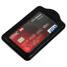 Black 5 Pcs Faux Leather Business ID Badge Card Holder - Vertical  with Slot & Chain Holes