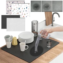 Black Kitchen Counter Dish Drying Mat Coffee Mat Absorbent Rubber Pads Quick Drying Mat for Bathroom Balcony Counter