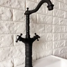 Black Oil Rubbed Brass Dual Cross Handles One Hole Bathroom Kitchen Basin Sink Faucet Mixer Tap Swivel Spout Deck Mounted mnf343