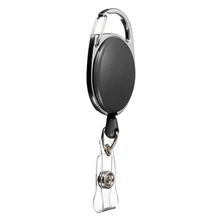 Black Retractable Pull Key Ring  Badge Lanyard Name Tag Card Holder Recoil Reel Belt Clip Metal Housing Plastic Covers