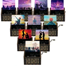 Black Wood Spring Day Music Box South Korean Boy Singing Group Color Printed 18 Notes Musical Gift for Fans Friends Birthday