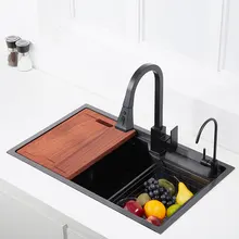 Black sink single kitchen sink vegetable washing basin With cutting board stainless steel pia black sink  Harbor Sink