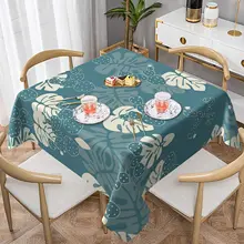 Blue Leaves Plant Printed Waterproof Tablecloth for Table Decor Accessories Rectangular Dining Wedding Table Cover Mantel