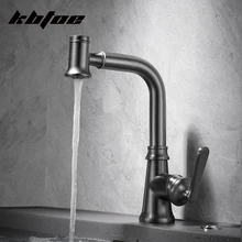 Brushed Gray Luxury Retro Kitchen Faucet Pull Out Rotatable Sink Mixer Tap Deck Mounted Stream Sprayer Bathroom Crane Tap