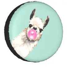Bubble Gum Sneaky Llama In Green Spare Wheel Tire Cover Cute Animal For Jeep RV SUV Trailer Vehicle Accessories 14" 15" 16" 17"