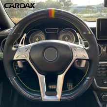 CARDAK Black Leather Carbon Fibre Leather  Car Steering Wheel Cover for Mercedes Benz A-Class 2013-2015 CLA-Class 2013 C-Class