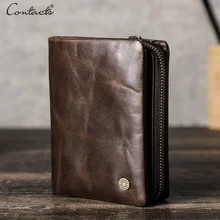 CONTATC'S New Short Wallet Men Genuine Leather RFID Bifold Wallet with Credit Card Holder Luxury Zipper Male Coin Purse Small