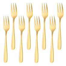 Cake Fork Stainless Steel Gold Forks For Fruit Salad Food Pick Useful Dessert Small Stick Fork for Snack Dinnerware Forks 8pcs