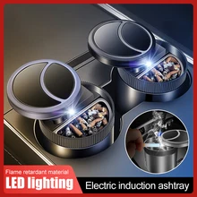 Car Smart Ashtray Automatic Opening and Closing with LED Light Infrared Sensor Metal Smokeless Ashtray with Lid Sealing Ring