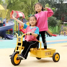 Carbon Steel Frame Kids Tricycle With PVC Wheel  Outdoor Bicycle For Twins  Double Trike Toy Car Have Back Big Basket