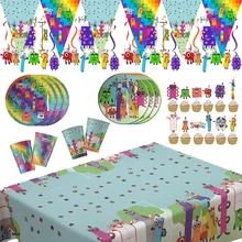 Cartoon Numberblocks Birthday Party Decoration Supplies Disposable Tableware Tablecloth Spoon Napkin Banner Balloon Decoration
