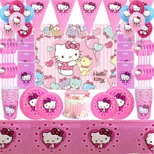 Cartoon Pink Cat Party Decoration Set Balloons Disposable Tableware Baby Shower Cute Cat Party Favors Customized Background