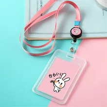 Cartoon Retractable Name Badge Holder Plastic Work Card Students Bus Card Case With Lanyard Bank Credit Card School Supplies