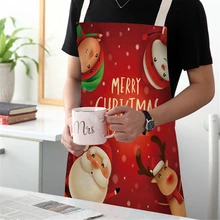 Cartoon Santa Claus Pattern Unisex Kitchen Apron 68x55cm kid Sleeveless Cotton Linen Aprons Christmas Cooking Home Cleaning Tool