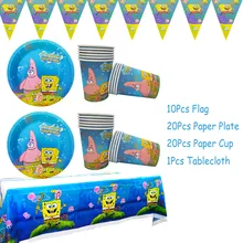 Cartoon Sponge Bob Birthday Party Plate Cup Tablecloth Baby Shower Balloon Disposable Tableware Set Supplies Kid Toys