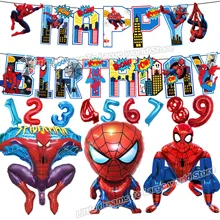 Children Birthday Spiderman Theme Party Balloon Disposable Tableware Cup Nakpin Plate Topper Supplie Baby Shower Number Balloons