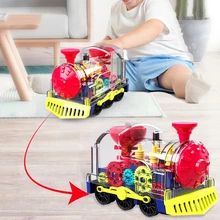 Children's Electric Universal Transparent Rotating Mechanical Gear Train Cartoon with Light Sound Music Car Model Toys for Babi