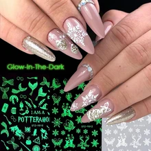 Christmas 3D Luminous Nail Stickers Snowflake Elk Decals 1PC Christmas Tree Lettering Nail Stickers New Year Art Decoration