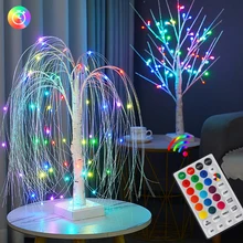 Christmas Decor LED Willow Night Light Gypsophila RGB Colorful Tree Remote Table Lamp For Home Bedroom Wedding Decor Night Light