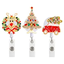 Christmas Decoration Retractable Badge Reel Clip Badge Holder Xmas Tree Wreath Students Doctor ID Card Holder Nurse Accessories