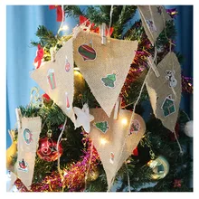 Christmas Flags Vintage Jute Hessian Burlap Bunting Banner Wedding party Photography Props Celebration Party Decoration Banner