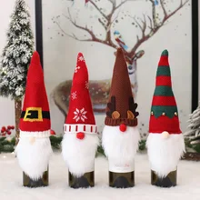 Christmas Gnome Wine Bottle Covers Swedish Tomte Decorative Wine Bottle Toppers Santa Scandinavian Plush Champagne Cover