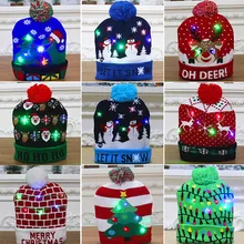 Christmas Hat Lights Colorful Christmas Elk Knitted Bean Cute Cartoon Plush Pattern Adult Children Decorated Toys Christmas Gift