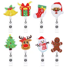 Christmas Santa Claus Elk Bell Snowman Badge Clip Retractable Nurse Badge Reel Clip Students Doctor Id Card Holder Badge Clip