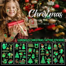 Christmas Tattoo Stickers Children Waterproof Luminous Arm Face Glowing Tattoo Decals Face Makeup Festival Sticker Party Decor