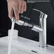 Chrome Bathroom Basin Faucet Stainless Steel Pull Out Vanity Mixer Tap Kitchen Sink Hot and Cold Faucet Deck Mount Tap Crane