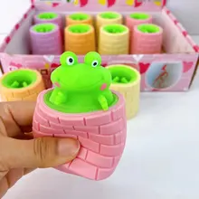 Color Frog at the bottom of the well squeeze frog cup stress reliever magic flying mouse cup pinch music decompression toy