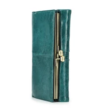 Contact'S Long Wallet Women Metal Frame Genuine Leather Purse Hasp and Zipper Coin Pocket Woman Credit Card Holder