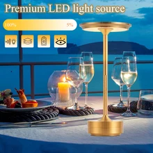 Cordless Table Lamp Dimmable & Rechargeable Waterproof Desk Light Metallic Bedside LED Desk Lamp Study Bar Restaurant Bedroom