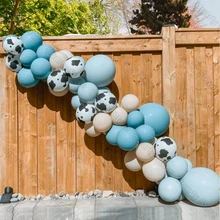 Cow Boy Themed Birthday Balloons Arch Cow Printed Globos Matte Sand Dusty Blue Balloon Garland for Farm Animal Baby Shower Decor