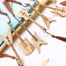 Creative Natural Bamboo Bookmarks Retro Guitar Bass Tassels Book Decoration Holder Clip Lable Markers for Reading Book Lovers