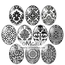 Creative Personality Black Flower Geometric Patterns13x18mm/18x25mm/30x40mm Oval photo glass cabochon flat back Making findings