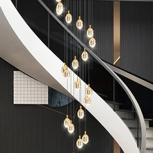 Crystal Chandelier Staircase Hall and Living room Chandeliers Led Ceiling Lamp Restaurant Hanging Lights Stairs Lighting Pendant