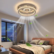 Crystal Fan Lamp Modern Simple Bedroom Dining Room Ceiling Lamp Nordic Household Silent Invisible Light Luxury Fan Lamp
