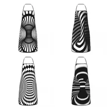 Custom Bib Op Art Black And White Aprons Men Women Unisex Adult Chef Cooking Kitchen Wireframe Tunnel Geometric Tablier Cuisine