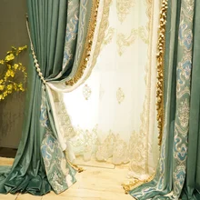 Customized European Villa Velvet Embroidery High-grade Curtains for Living Room Bedroom Floor-to-ceiling Window Blackout Screens