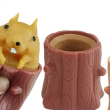 Cute Brown Color Squirrel Cup Squeeze Toy Stress Relief Decompression Squeeze Cup Pen Holder Prank Squishy Toys Kids Gift