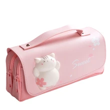 Cute Cat Decompression Pencil Case Big Pencil Box Portable Girls Pen Bag Double Layer School Pouch Kawaii Stationery Pensil Case