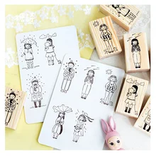 Cute Girl Good Weather Series Wooden Rubber Stamp Photo Album Scrapbooking Diary Craft Wax Seal Stamp Christmas Gift