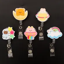 Cute Space Animals Style Retractable Badge Reel For Nurse & Doctor Card Holder Office & Hospital Supplies Name Card