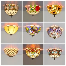 D30cm Tiffany Stained Glass Ceiling Light Vintage Mediterranean Baroque Bedroom Hanging Lamp Kitchen Ceiling Lighting Home Decor