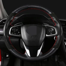 DIY Black Alcantara Leather Suede Carbon Fiber Car Steering Wheel Cover For Honda Civic 10th Gen Car Interior Accessories